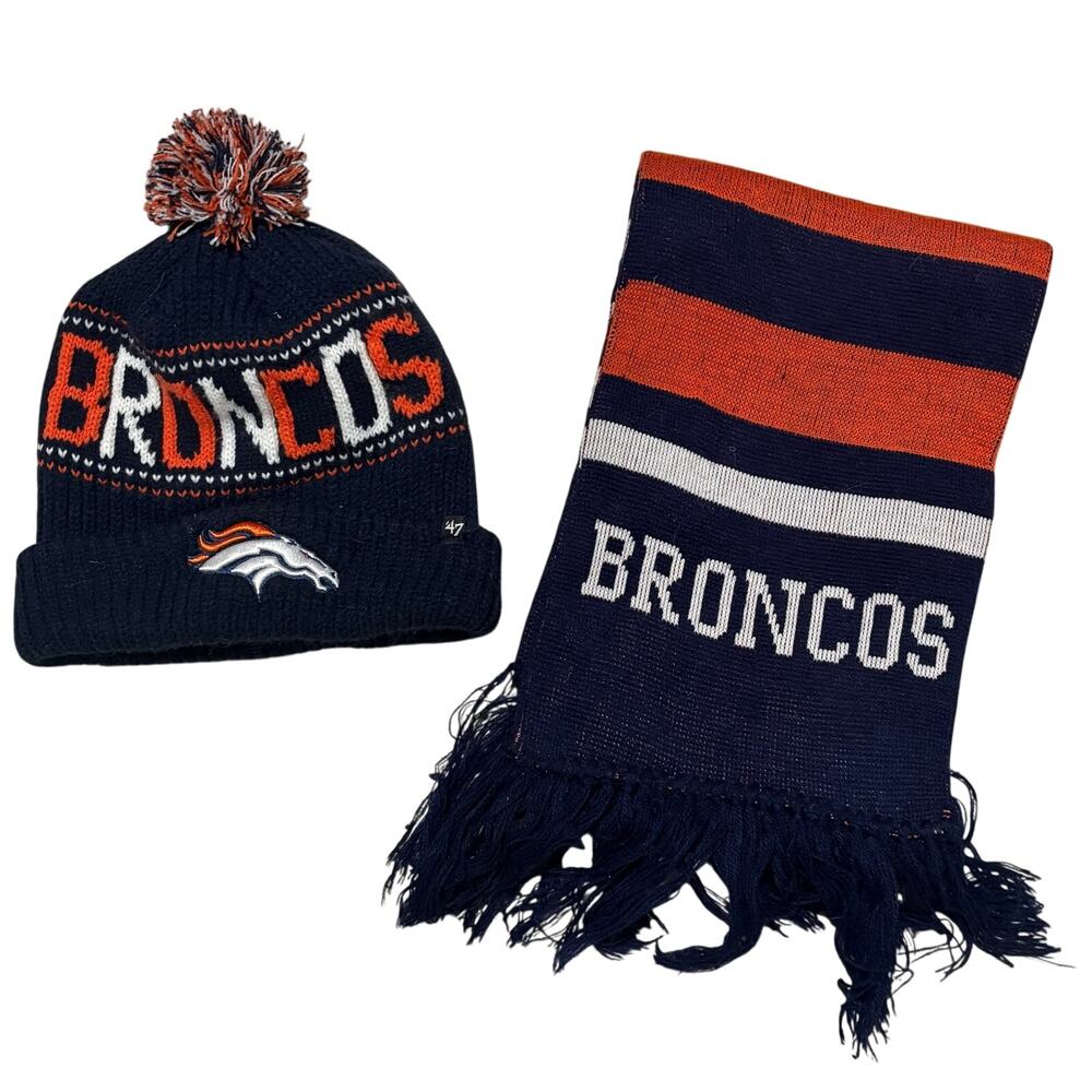 Denver Broncos Winter Ski Snow Hat Beanie & Scarf Lot‎ NFL